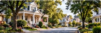 Tree-lined American neighborhood street