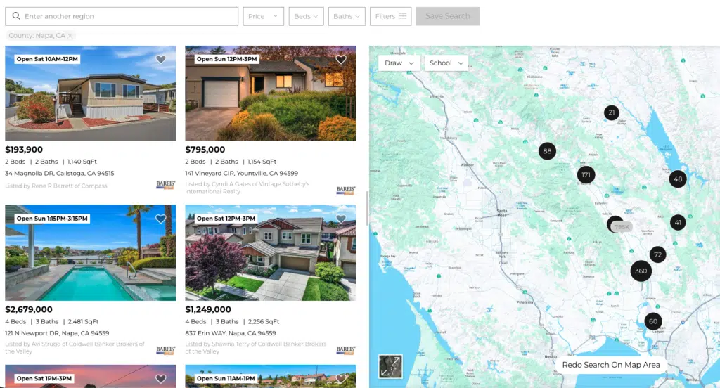 The Picture Below Shows Our Search Portal for Napa County California, click on it to search for homes for sale in Napa: