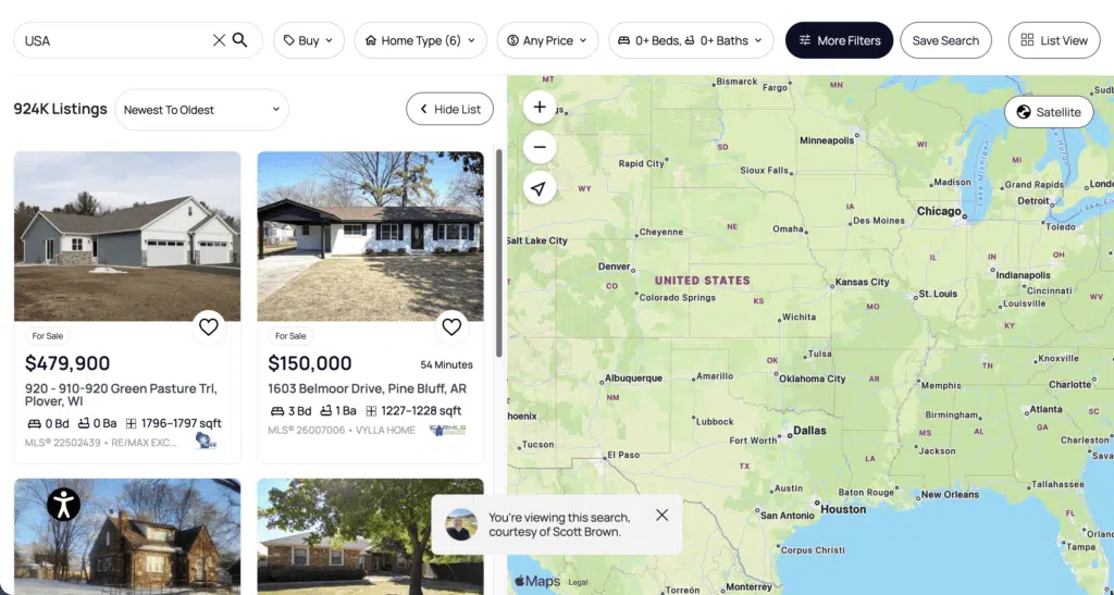 United States Banner inviting homebuyers to search from over 900,000 USA houses and American housing properties for sale right now.