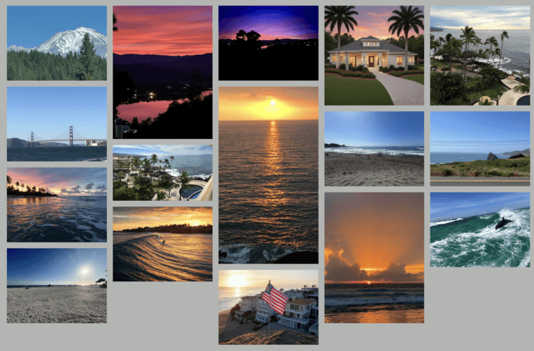 USA Real Estate - A scenic collage of USA Houses and beautiful landscapes across the United States, representing the national real estate markets, land, and homes available in all 50 states through USAHouses.com. California, Florida Beaches, Sunsets; USA Real Estate By State