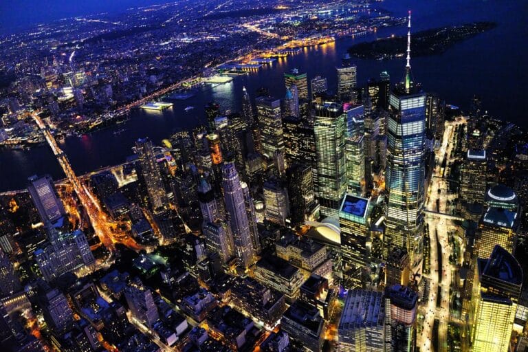 commercial real estate properties, buildings, city, illuminated, city lights, skyline, aerial view, bird's eye view, drone photography, new york, cityscape, night photography, urban, urban landscape, manhattan, skyscrapers, nyc, ny, city, new york, new york, new york, new york, new york